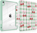 DONGKE Case for iPad (A16) 11th Generation 11 inch 2025 &amp iPad 10th Gen 10.9 inch 2022 [Built-in Pencil Holder] Clear Acrylic Back Trifold Stand Smart Cover Auto Sleep/Wake Green Cherry