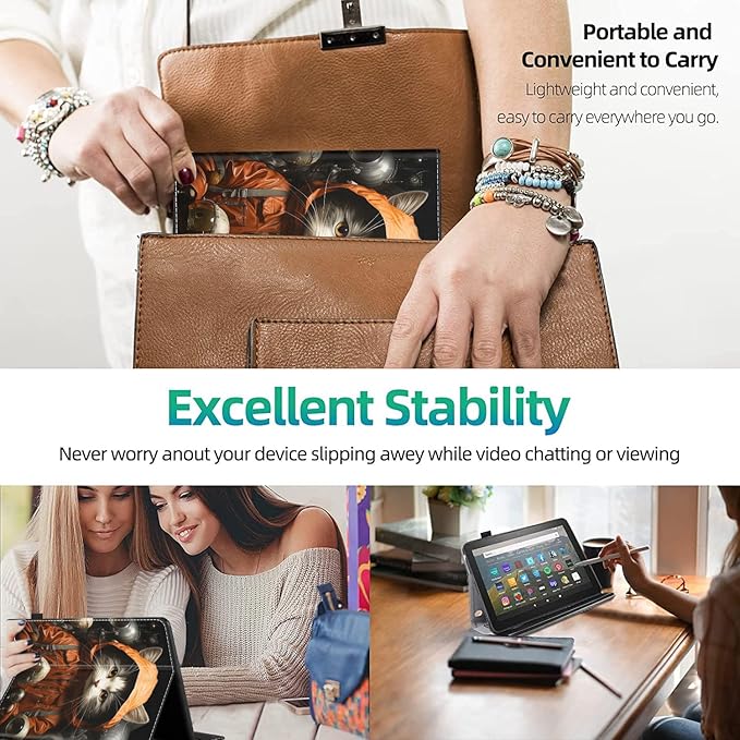 Case for All-New Amazon Kindle Fire HD 10 and Fire HD 10 Plus Tablet (13th/11th Generation 2023/2021 Release) 10.1 Slim Folding Stand Cover with Auto Wake/Sleep Cute Cat