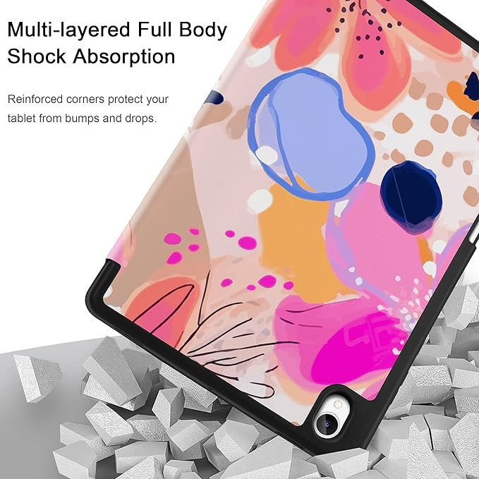DONGKE Case for Samsung Galaxy Tab S11 5G 11 2025 Model (SM-X730/X736B) Slim Lightweight Trifold Stand Cover with S Pen Holder Auto Sleep/Wake Soft TPU Shockproof Back Floral Artistic