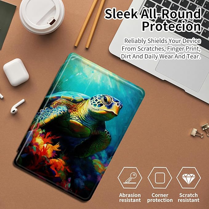 Case for All-New Kindle Fire HD 10 &amp 10 Plus Tablet (11th Generation2021 Release) 10.1360 Degree Rotating Swivel Stand Protective Cover for Fire HD 10 TabletColorful Turtle