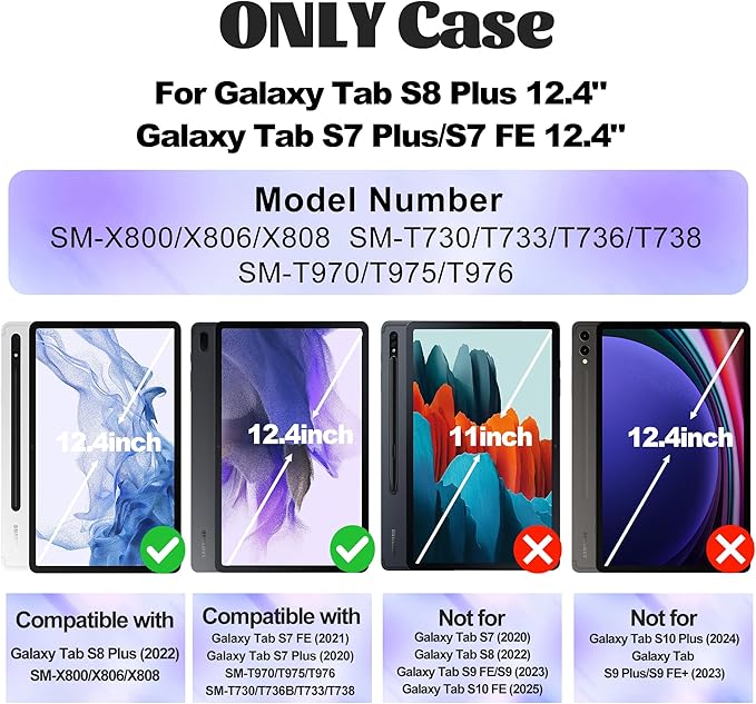 Case for Samsung Galaxy Tab S8 Plus 2022/S7 FE/S7 Plus 5G 12.4-inch Tablet Case Protective [with Screen Protector] Rotatable Kickstand S Pen Holder Hand/Shoulder Strap (Blue)