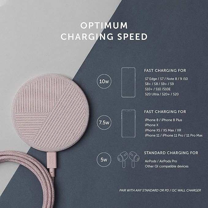 Native Union Drop - High Speed Wireless Charger [Qi Certified] 10W Non-Slip Fast Wireless Charging Pad - Compatible with iPhone 12/12 Pro/12 Pro Max/12 mini/11/11 Pro/11 Pro Max (Rose)