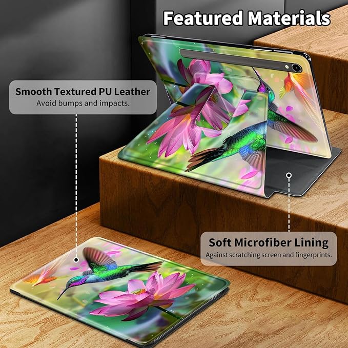 Case for Samsung Galaxy Tab S9 FE 5G 10.9 Inch/Galaxy Tab S9 11 Inch 2023360 Degree Rotating Swivel PU Leather Stand Slim Flip Folio Cover with Auto Wake/SleepHummingbird Lotus