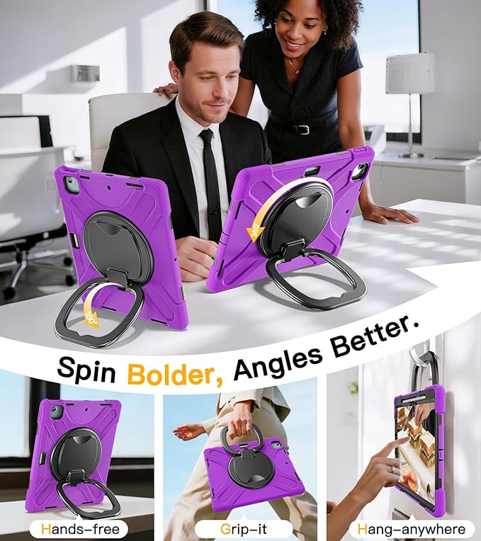 BRAECN Case for iPad Air 13 Inch M4 2026/M3 2025/M2 2024 &amp iPad Pro 12.9 6th/5th/4th/3rd Gen: Military Grade Silicone Protective Cover with Pencil Holder Kickstand Handle Shoulder Strap Purple