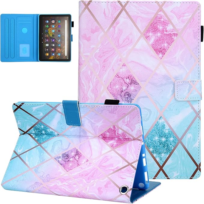 Dteck Case for All-New Fire HD 10 &amp HD 10 Plus Tablet (2021 Release 11th Generation) - Slim Multi-Angle Folio Stand Premium PU Leather Protective Smart Cover with Auto Wake Sleep Pink Green
