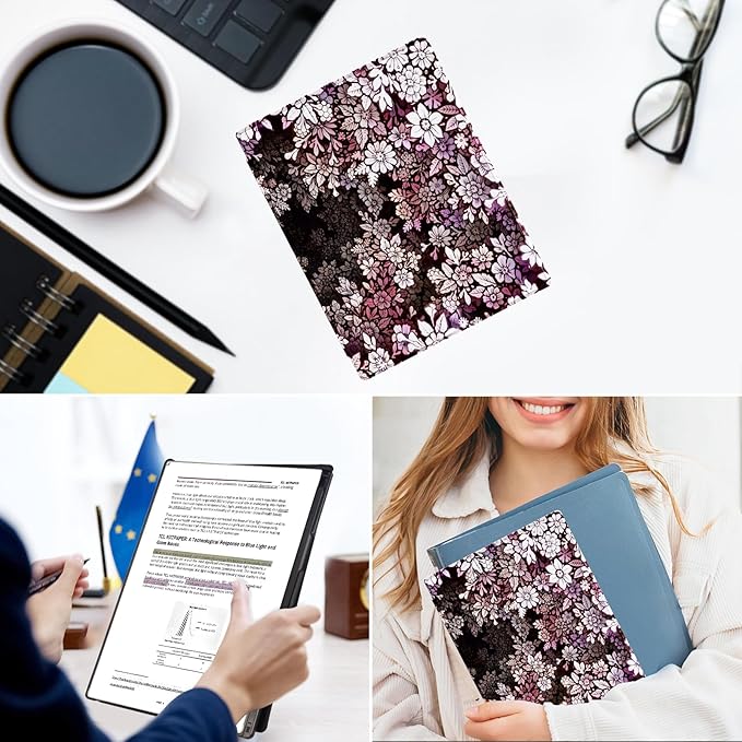 Case for Remarkable Paper Pro Tablet 11.8 (2024 Released) Lightweight and Hard Back Shell Protective Book Folio CoverHave Auto Sleep/WakePen Holder and Pen Tips Box (Pink White Flowers)