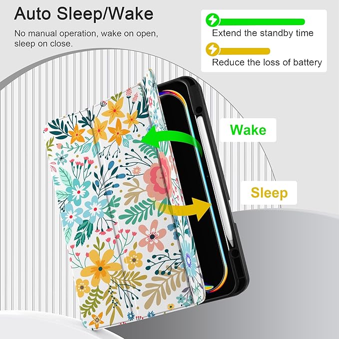 DONGKE Case for iPad Pro 13 inch (M5 2025 / M4 2024) – [Built-in Pencil Holder] Ultra Slim PU Leather Trifold Stand Cover with Soft TPU Back Auto Wake/Sleep - Flower