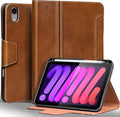 Gexmil Premium Leather Case for iPad mini 7 (A17 Pro) 2024 / iPad mini 6 Generation 2021 8.3 InchPencil Holder Magnetic ClosureShockproof Cowhide CoverAdjustable StandYellow Brown