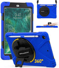 BRAECN for iPad 6th Generation Case 9.7 inch with Pencil Holder Shockproof Dropproof Protective Rugged Case with Built-in Hand Strap Kickstand and Detachable Shoulder Strap for iPad 5th Gen-Blue