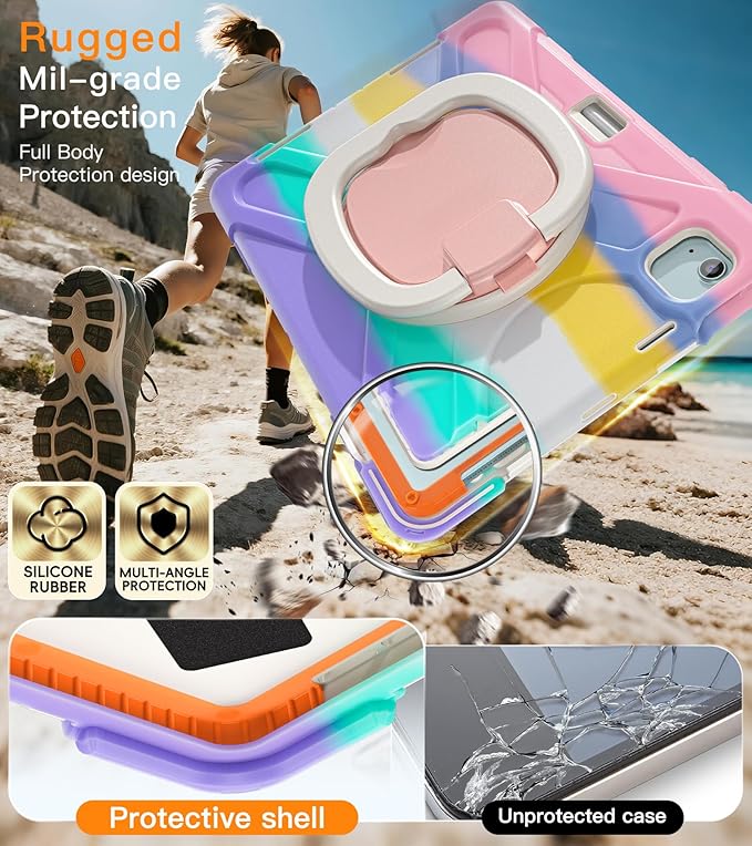 BATYUE Case for iPad Air 11-inch M4 (2026)/ M3 (2025)/ M2 (2024) iPad Air 5th/4th 10.9 inch(2022/2020) iPad Pro 11 4th/3rd/2nd/1st Kids Cover with 360° Rotating Stand Pencil Holder Strap Pink