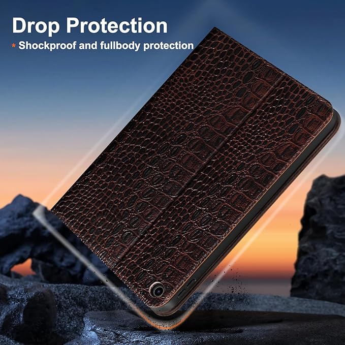 Gexmil Leather Case for iPad 10.2 Inch 9th/8th/7th Gen 2021/2020/2019Premium Cowhide Folio Cover with Pencil Holder Auto Wake/SleepAdjustable Stand Anti FingerprintBrown Crocodile