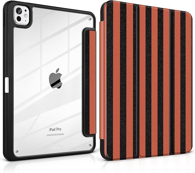 DONGKE for iPad Pro 11-Inch Case (M5 2025 / M4 2024) 6th/5th Generation [Auto Sleep/Wake &amp Pencil Pro Holder] Clear Acrylic Back Smart Trifold Stand Cover Orange Stripes