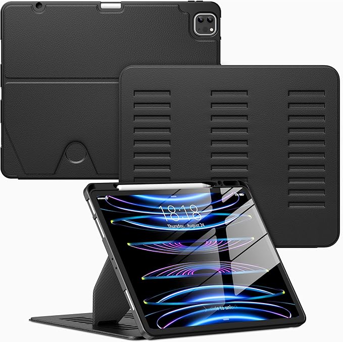 VIKESI Case for iPad Pro 12.9 6th / 5th / 4th / 3rd Generation Case 2022/2021/2020/2018Multiple Angles Magnetic Stand CoverShockproof Soft BackPencil Holderand Auto Sleep/WakeBlack