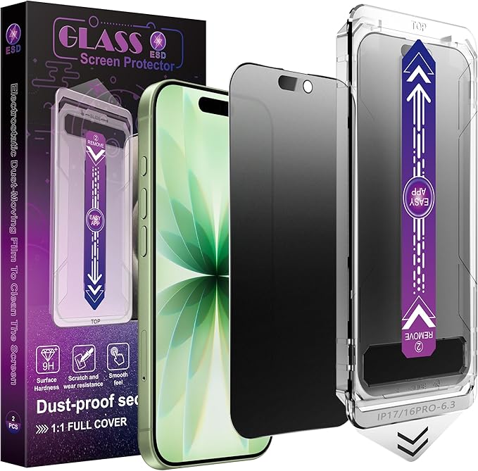 2 Pack Matte Privacy Screen Protector for iPhone 17 &amp iPhone 16 Pro 6.3 - Anti-Glare Anti-Spy Tempered Glass 9H Scratch Resistant Smooth Responsive Touch &amp Easy Installation