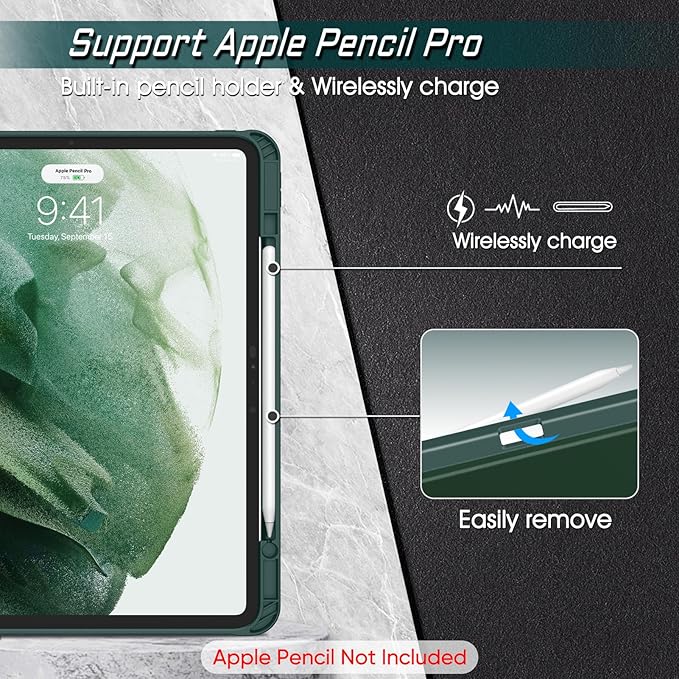 Fintie Magnetic Stand Case for iPad Pro 13-inch (M5) 2025 / (M4) 2024 - Multiple Angles Shockproof Rugged Soft TPU Cover with Pencil Holder Auto Sleep/Wake Green