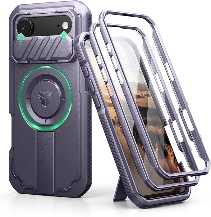 Dexnor for iPhone Air Case with Slide Camera Cover &amp Adjustable Kickstand &amp Built-in Screen Protector Compatible with MagSafeRugged Cases Heavy-Duty Magnetic Protective CoverPhantom Purple