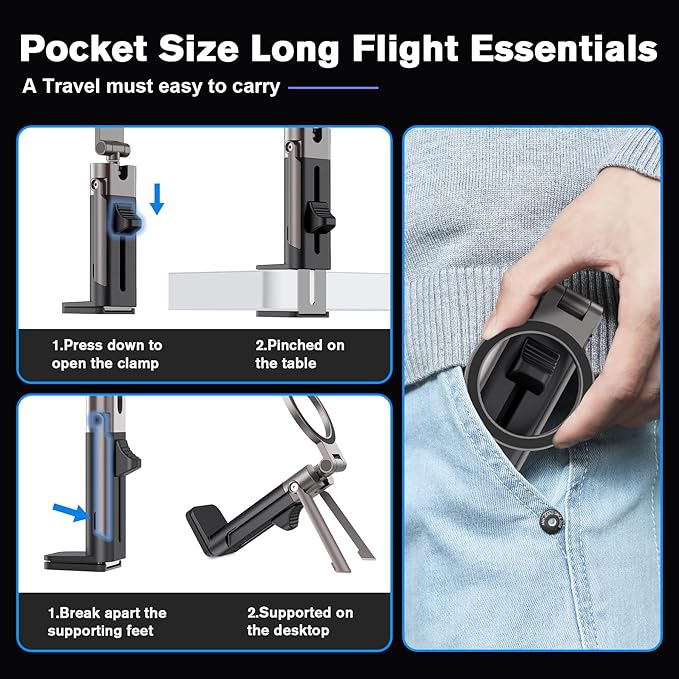 Airplane Travel Essentials Men Phone HolderPlane Phone Mount for MagSafeFoldable Magnetic Phone Stand for Desk 360° Swivel Universal in Airplane Gadgets Spring Break Essentials for iPhone 17