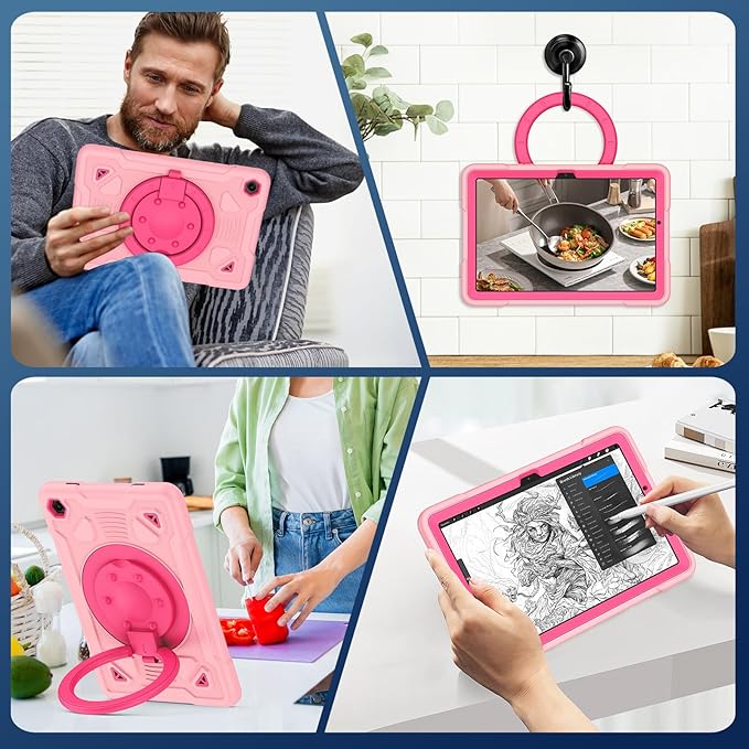 Case for Samsung Galaxy Tab A11+ Plus/ A9+ 11 inch 2025/2023 with Screen Protector 360°Rotating Stand &amp Shoulder Strap Pencil Holderfor Tab A11 Plus / A9 Plus Tablet Case Kids (Pink+Hot Pink)