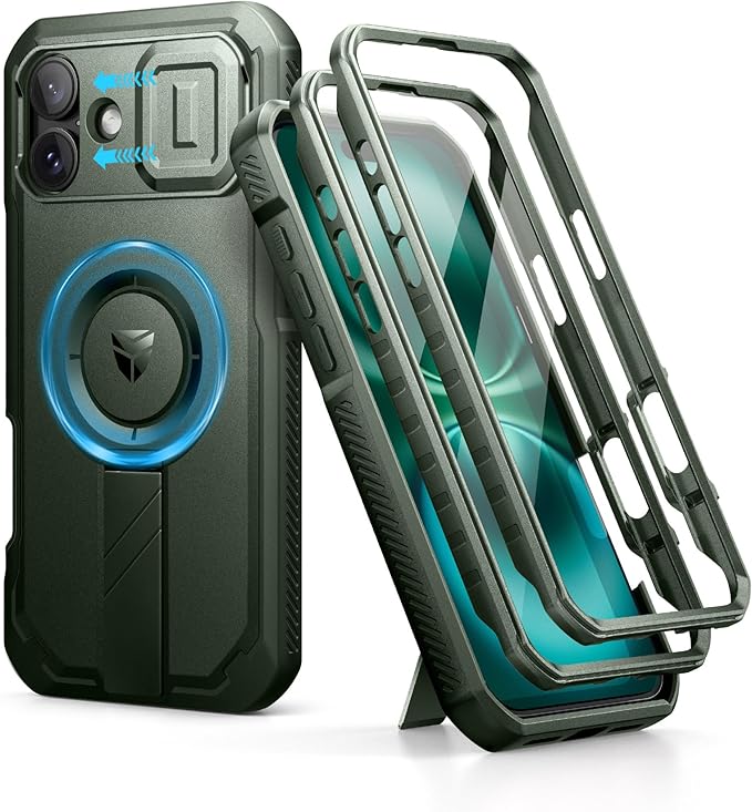 Dexnor for iPhone 16 Plus Case with Slide Camera Cover&ampAdjustable Kickstand &amp Built-in Screen ProtectorCompatible with MagSafe Shockproof Bumper Cases Heavy-Duty Magnetic Protective CoverArm