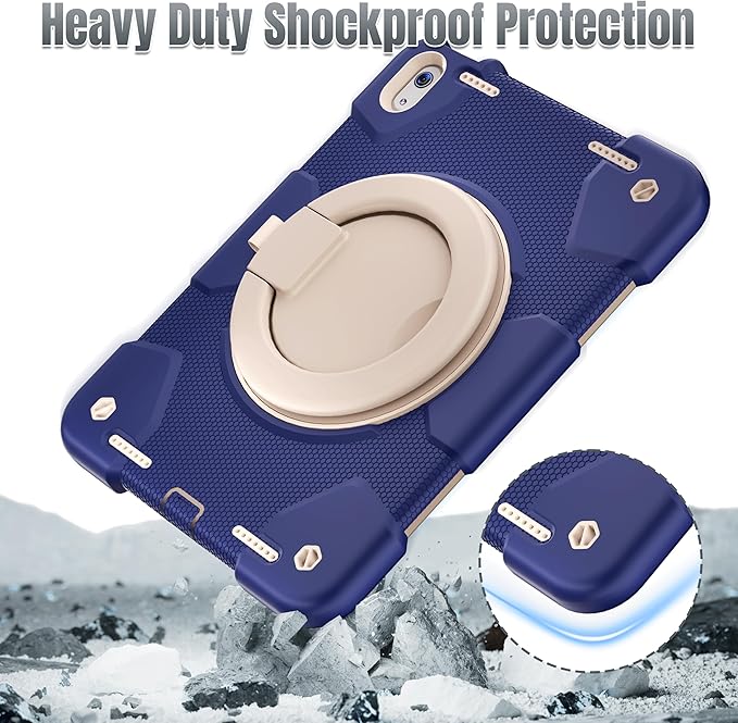 Case for iPad (A16) 11th /10th Generation 11/10.9 Inch 2025/2022 with Screen Protector/360° Rotate Stand/Shoulder Strap/Pencil Holder Shockproof iPad 11th/10th Gen Cover (Navy+White)