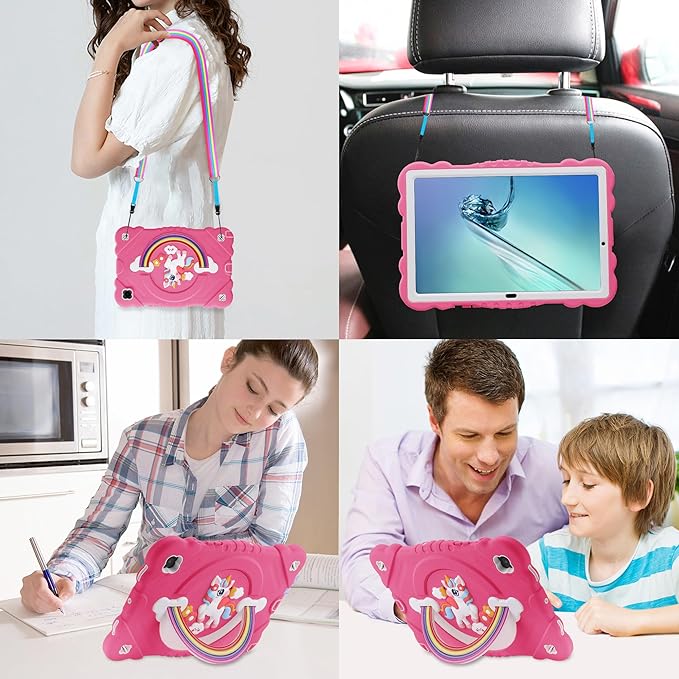 XZC Case for Samsung Galaxy Tab A8 10.5 inch (SM-X205N/X200N/X207) 2021/2022 Unicorn Heavy Duty Shockproof Protective Cover with Adjustable Shoulder Strap (Hot Pink)