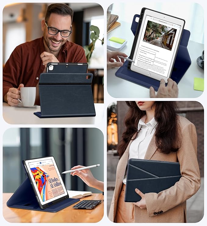 DTTO for iPad 6th / 5th Generation 9.7 Inch (2018/2017) iPad Air 2 / Air 1 Case 360 Degree Rotating Premium Leather Folio Stand Cover with Pencil Holder Blue