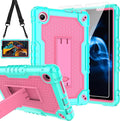 for TCL Tab 8 V/TCL AT&ampT Tab 8 SE (6048E) Tablet Case with Screen ProtectorSoft Silicone Rubber Heavy Duty Hybrid Had Back Shell Protection Build in Kickstand (Green/Pink/1 PC)
