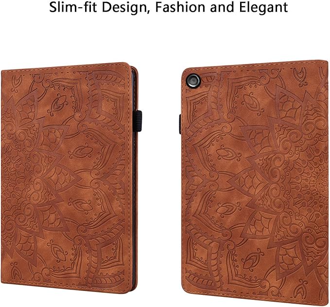 Fire HD 10 Case 9th/7th Generation (2019/2017) 10.1 with Pencil Holder Elastic Band Pocket Multi-Angle Stand Magnetic Folio Wallet PU Leather TPU Shockproof Cover Brown Paisley Flower