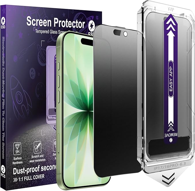 2-Pack Matte Privacy Screen Protector for iPhone 17 / iPhone 16 Pro Anti-Glare &amp 25°Anti-SpyAnti-ReflectionAnti-FingerprintAuto Dust RemovalEasy Installation