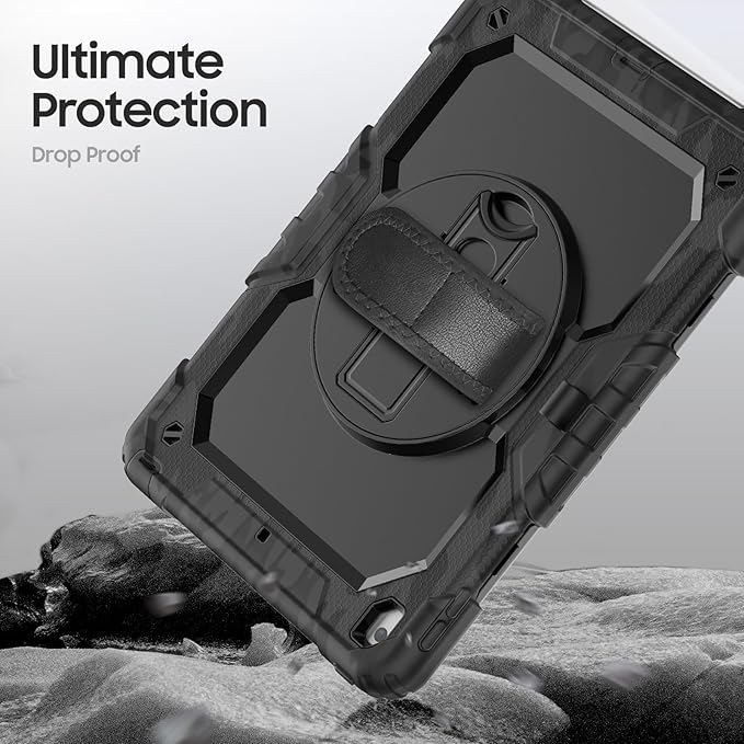 Case for iPad 9th/ 8th/ 7th Generation 10.2'' Shockproof 360° Rotating Hand Strap &amp Kickstand Protective Cover with Screen Pencil Holder for iPad 10.2 inch 2021-2019 Camo Black