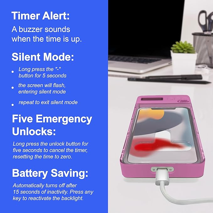 Locker Phone Holder - Timed Phone Lock Case Bad Habits Time Locking Container Smartphone Jail with Timer Reduce Screen Time Improve Productivity Cell Phone Storage Box - Pink