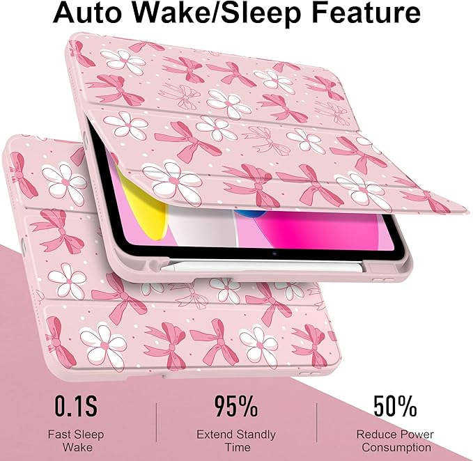 DONGKE Case for iPad (A16) 11th Generation 11 inch 2025 &amp iPad 10th Gen 10.9 inch 2022 [Built-in Pencil Holder] Clear Acrylic Back Trifold Stand Smart Cover Auto Sleep/Wake Bow &amp Daisy