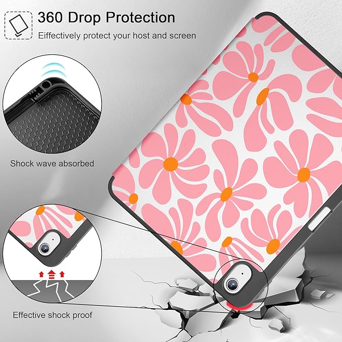 May Chen for iPad (A16) 11th Generation Case 11 Inch 2025 iPad 10th Gen Case 2022 10.9 inch Trifold Stand with Auto Wake/Sleep Soft TPU Protective Stand Back Cover Groovy Flower