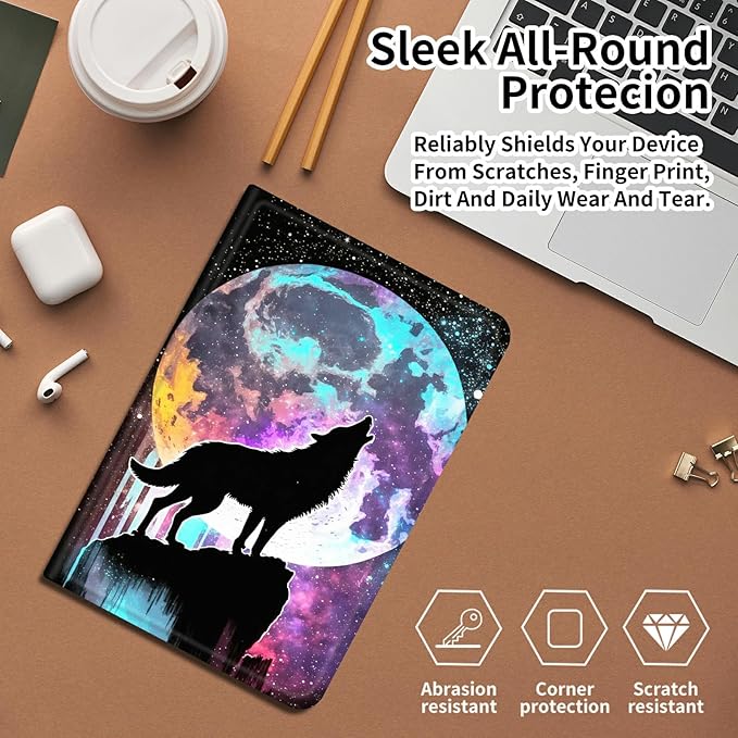 DIGTIALLL Case for iPad Air 5th/4th Generation (2022/2020 Release) 10.9/iPad Pro 11 2022/2021/2020 Release PU Leather Smart Premium Stand Protective Cover with Auto Sleep/WakeMoon Wolf