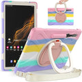 Heavy Duty Case for Galaxy Tab S10 Lite/ S10 FE/ S9 FE/S8/S7 Hybrid Rugged Case with S Pen Holder Shockproof Kids Case with 360 Rotating Stand/Shoulder Strap (Colourful Pink)