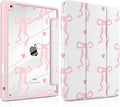 MEEgoodo Case for iPad 10.2 inchTablet Cases for iPad 9th Generation 2021/8th Gen 2020/7th Gen 2019 with Clear Acrylic Back Shell+Pencil Holder+Auto Wake/Sleep+Trifold StandTrendy Bow &amp Hearts