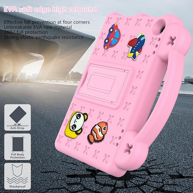 Compatible with Amazon Fire HD 8/HD 8 Plus (2020/2022)/Fire HD 8 2024 Tablet Case Kids Friendly Universal Lightweight Shockproof Protective Case with Shoulder Strap &amp Stand Handle Pink