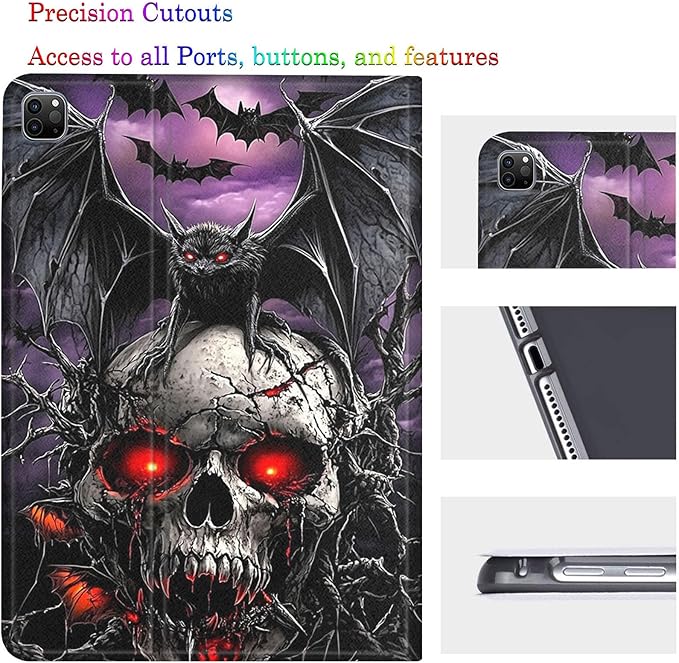 Case for Samsung Galaxy Tab A11/A9 8.7-Inch 2025/2023Adjustable Stand Auto Wake/Sleep Function Full Body Protection Cover - Gothic Skull
