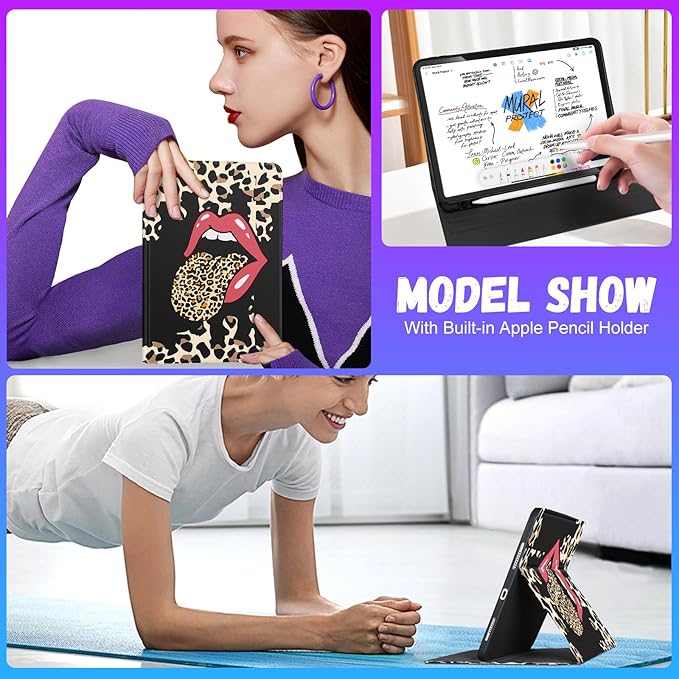 for iPad Air 11 inch (M2/M3) Case Air 5th/4th Generation 10.9 Pro 11'' Case Cute Kids Women Girls Folio Leopard Pencil Holder Cover for iPad Air 11 2024/2025 10.9 2022 2020 Pro 11