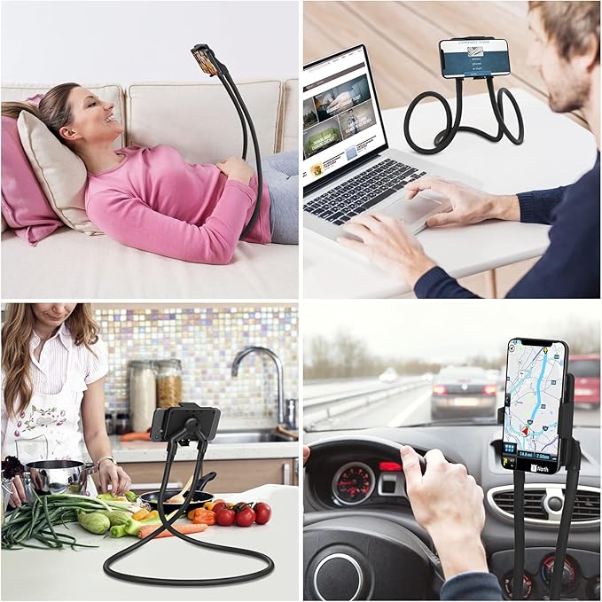 B-Land Upgrade Phone Holder for Bed Neck Phone Holder Gooseneck Cell Phone Holders Universal Mobile Phone Stand with Remote for Taking Videos &amp Group Photos (Black)