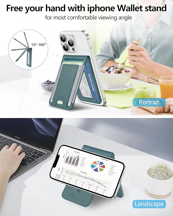 ExtreLife For Magsafe Wallet Adjustable Stand and Open ID Window Magnetic Wallet for iPhone 17/16/15/14 Pro Max/14 Pro/14/14 Plus/13/12 Series 9 Cards Green