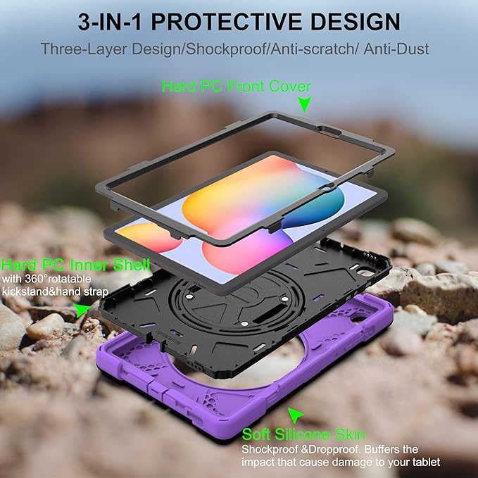BRAECN for Samsung Galaxy Tab S6 lite Case 10.4 inch 2024/2022Rugged Shockproof Case with 360 Rotating Hand Strap&ampKickstand Shoulder Strap S Pen Holder for Samsung Galaxy Tab S6 Lite Tablet