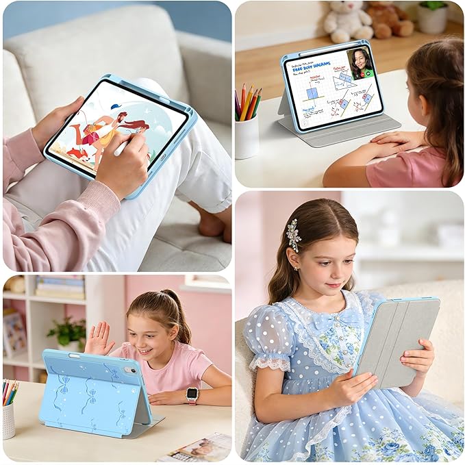 Supveco Case for iPad (A16) 11th Generation 11 inch (2025)iPad 10th Generation 10.9 inch (2022) with Pencil HolderPremium Folio Stand Case with Soft TPU Back CoverAuto Wake/Sleep-Blue