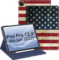 Fintie Folio Case for iPad Pro 12.9 6th Generation 2022 Multi-Angle Smart Stand Cover w/Pencil Holder &amp Pocket Also Fit iPad Pro 12.9 2021 5th &amp 2020 4th &amp 2018 3rd Gen US Flag