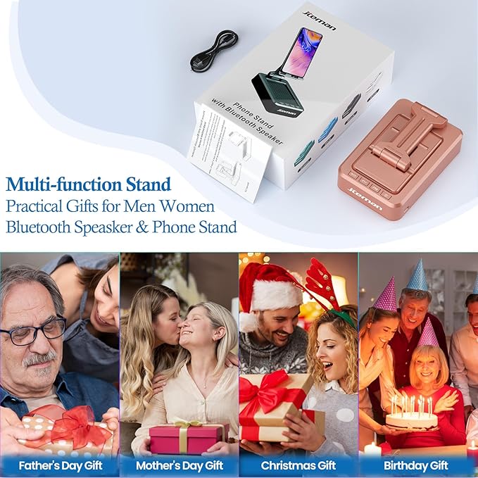 JTEMAN Cell Phone Stand with Bluetooth SpeakerBrithday Gifts for Men WomenPhone Speaker AmplifierKitchen Gadgets for MenPhone Holder for Desk - Rose Gold