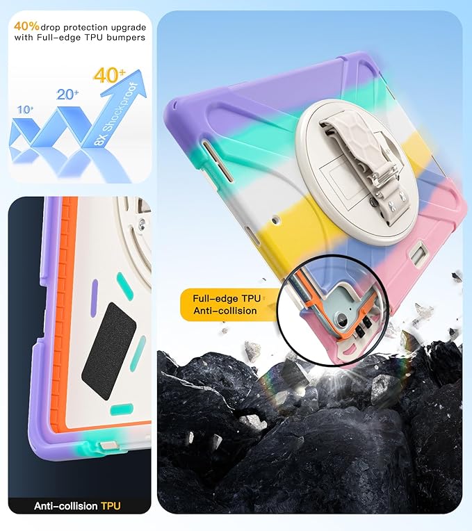BRAECN Case for iPad Air 13 Inch 2026(M4)/2025(M3)/2024(M2) &amp iPad Pro 12.9''(2022/2021/2020/2018) Full-Body Protection Screen Protector Pencil Holder 360° Rotating Handle Kicktand Kids Friendly