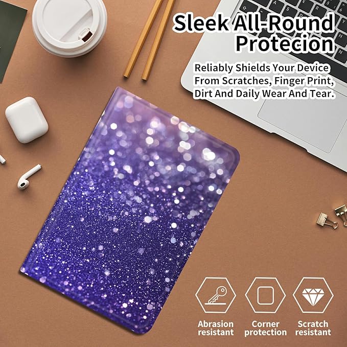 Case for Amazon Fire HD 10 Tablet (7th/9th Generation2017/2019 Release) 10.1 PU Leather Smart Protective Cover with Auto Sleep/Wake for Fire HD 10 2019Purple Glitter