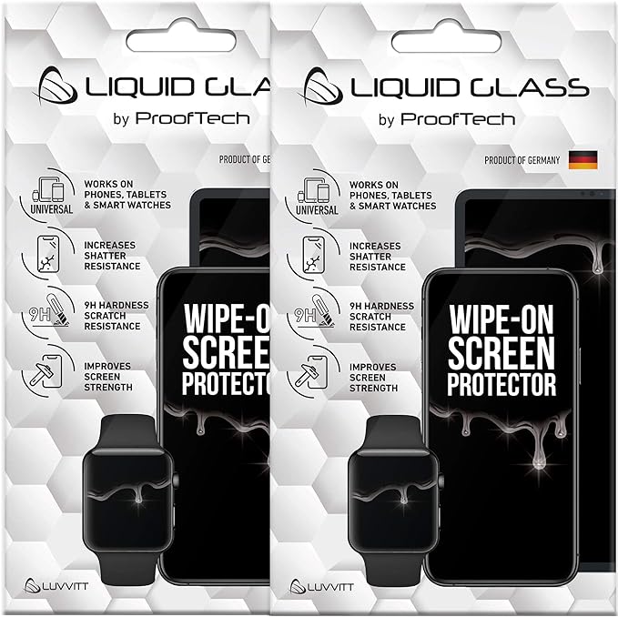 ProofTech 2 Pack Liquid Glass Screen Protector for All Smartphones Tablets and Watches - Universal Fit