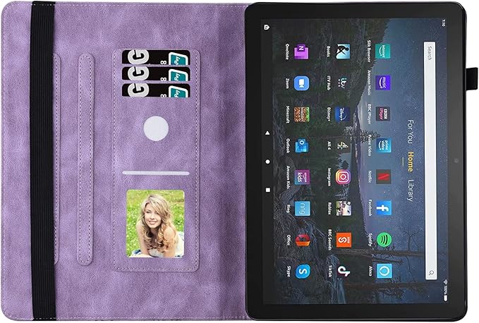 for Amazon Kindle Fire HD 10 &amp HD 10 Plus Case 13th/11th Generation 10.1 inch (2023/2021) Folio Stand Embossed PU Leather Wallet Cover with Pencil Holder/Card Pockes Purple Flower Butterfly
