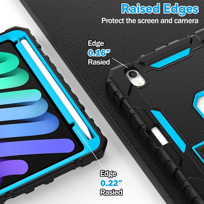 Grifobes Case for iPad mini 7 (A17 Pro) 2024 / Mini 6 2021 8.3 inch Heavy Duty Shockproof Rugged Cover with Pencil Holder Stand for I Pad Mini 7th/6th Gen 8.3 Case (Black+Blue)